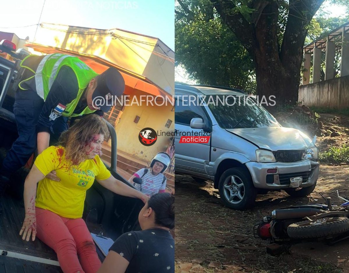Fuerte choque entre automóvil y motocicleta deja a una mujer herida en PJC